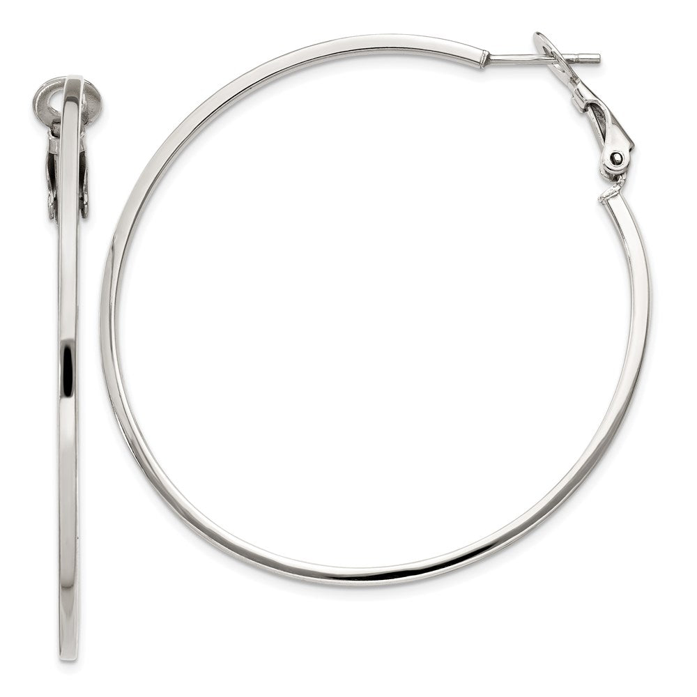 Sterling Silver RH-plated 1.5x50mm Omega Back Round Hoop Earrings