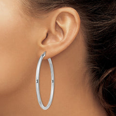 Sterling Silver Rhodium-plated 3mm Round Hoop Earrings - 2