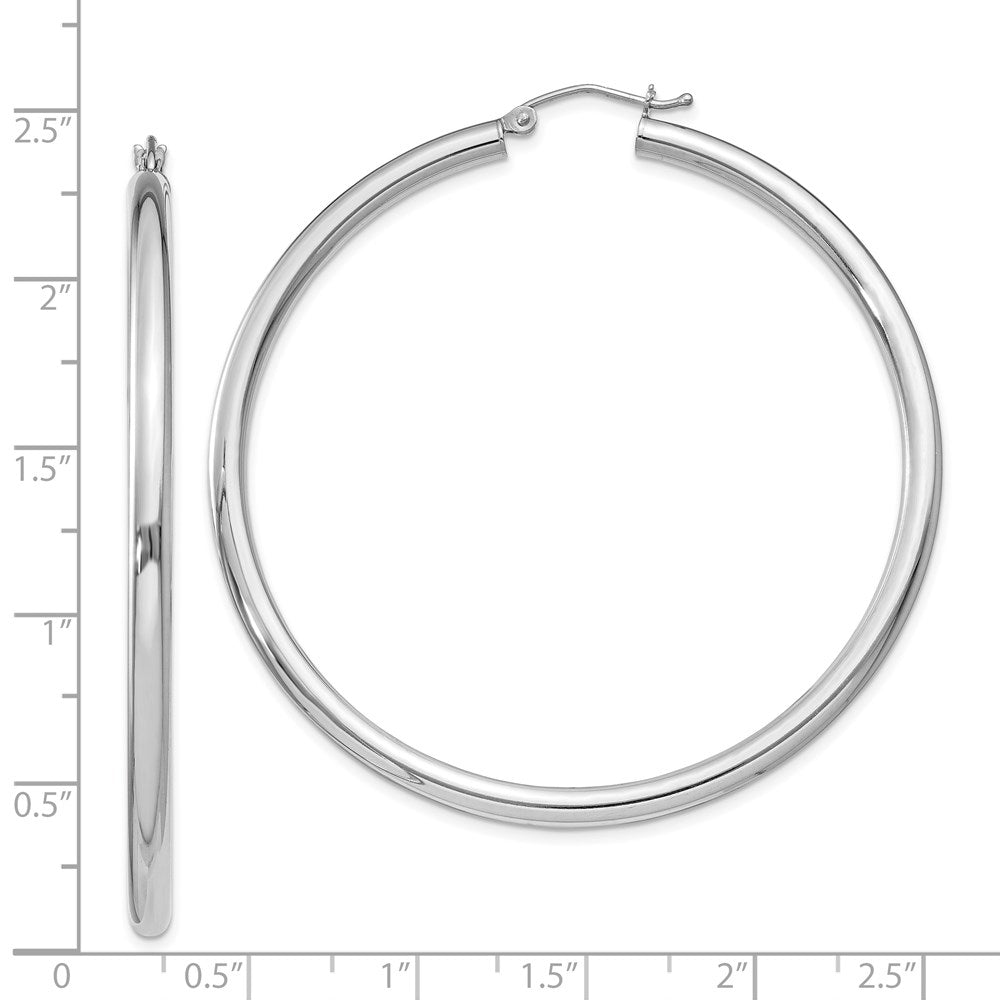 Sterling Silver Rhodium-plated 3mm Round Hoop Earrings - 2