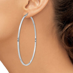 Sterling Silver Rhodium-plated Diamond-cut 2x80mm Square Tube Hoop Earrings
