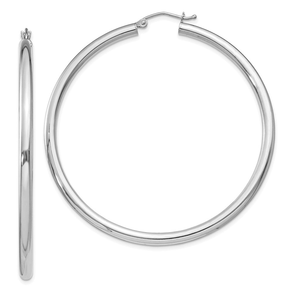 Sterling Silver Rhodium-plated 3mm Round Hoop Earrings - 2