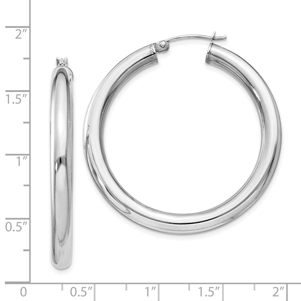 Sterling Silver Rhodium-plated 4mm Round Hoop Earrings - 2
