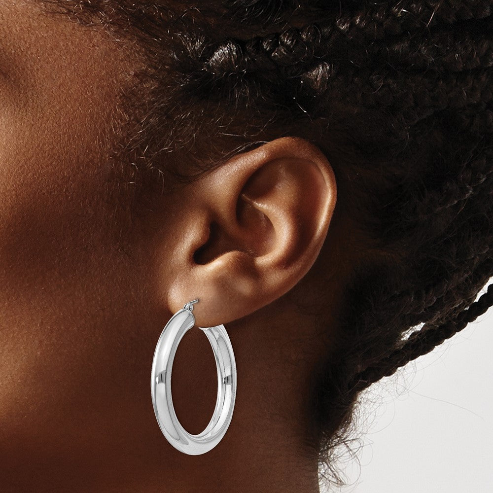 Sterling Silver Rhodium-plated 5mm Round Hoop Earrings - 2