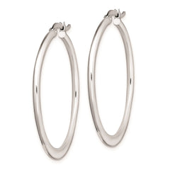 Sterling Silver Rhodium-plated Polished Tapered Round Hoop Earrings - 2