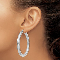 Sterling Silver Rhodium-plated 5mm Round Hoop Earrings - 3