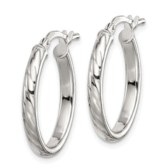 Sterling Silver Rhod-plated Textured 3mm Hollow Oval Hoop Earrings - 2