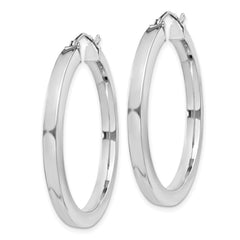 Sterling Silver Rhodium-plated 3x35mm Square Tube Hoop Earrings
