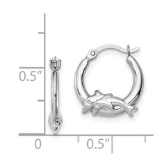 Sterling Silver Rhodium-plated Polished Dolphin Round Hoop Earrings - 3