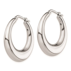 Sterling Silver RH-plated Polished Tapered Hollow Round Hoop Earrings - 5