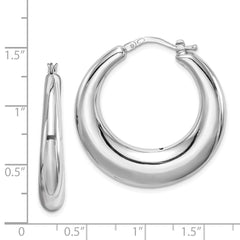 Sterling Silver RH-plated Polished Tapered Hollow Round Hoop Earrings - 5