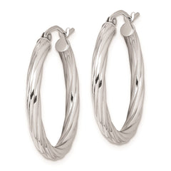 Sterling Silver Rhodium-plated 2.7x25mm Twisted Hoop Earrings