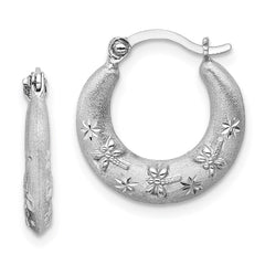 Sterling Silver Rhodium Plated Diamond Cut Hoop Earrings - 2