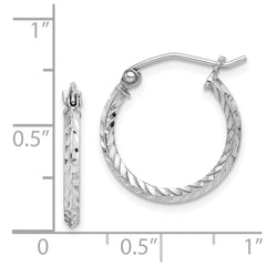 Sterling Silver Rhodium Plated Diamond Cut Hoop Earrings - 3