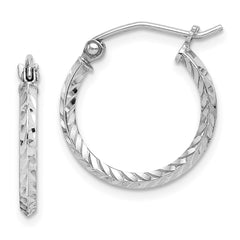 Sterling Silver Rhodium Plated Diamond Cut Hoop Earrings - 3