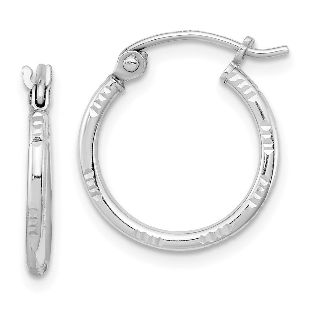 Sterling Silver Rhodium Plated Diamond Cut Hoop Earrings - 4