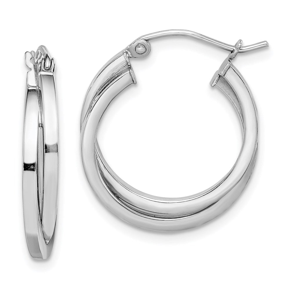 Sterling Silver Rhodium Plated Double Hoop Earrings - 2