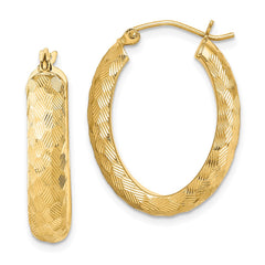 Sterling Silver Gold-plated Textured 5mm Oval Hoop Earrings