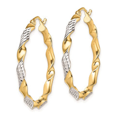 Sterling Silver RH-plated Vermeil Diamond-cut 3x30mm Twisted Hoop Earrings