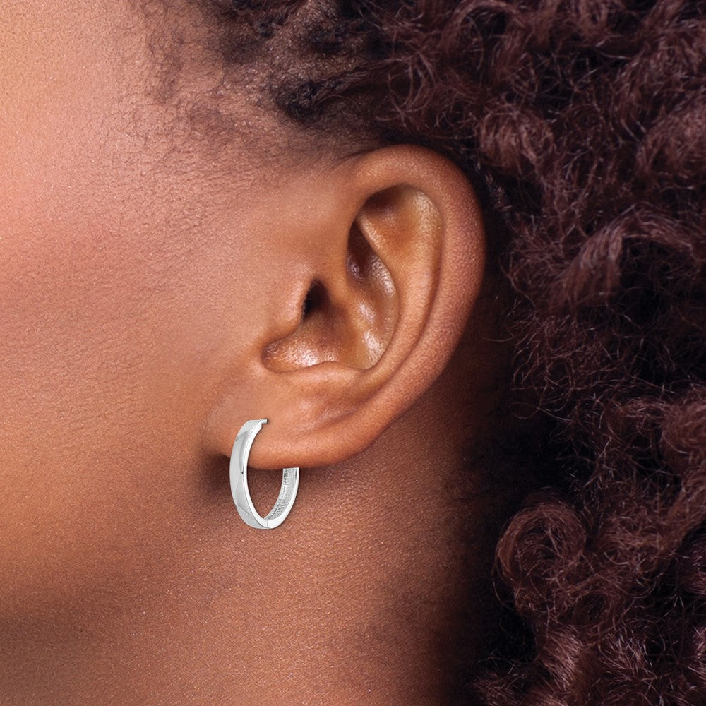Sterling Silver Rhodium Polished Hinged Hoop Earrings - 12