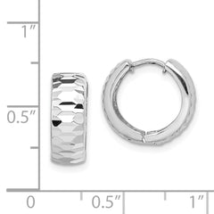 Sterling Silver Rhodium Polished Textured Hinged Hoop Earrings