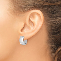 Sterling Silver Rhodium Polished Patterned Hinged Hoop Earrings - 2
