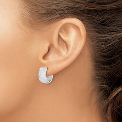 Sterling Silver Rhodium Polished Diamond Cut Hinged Hoop Earrings - 4