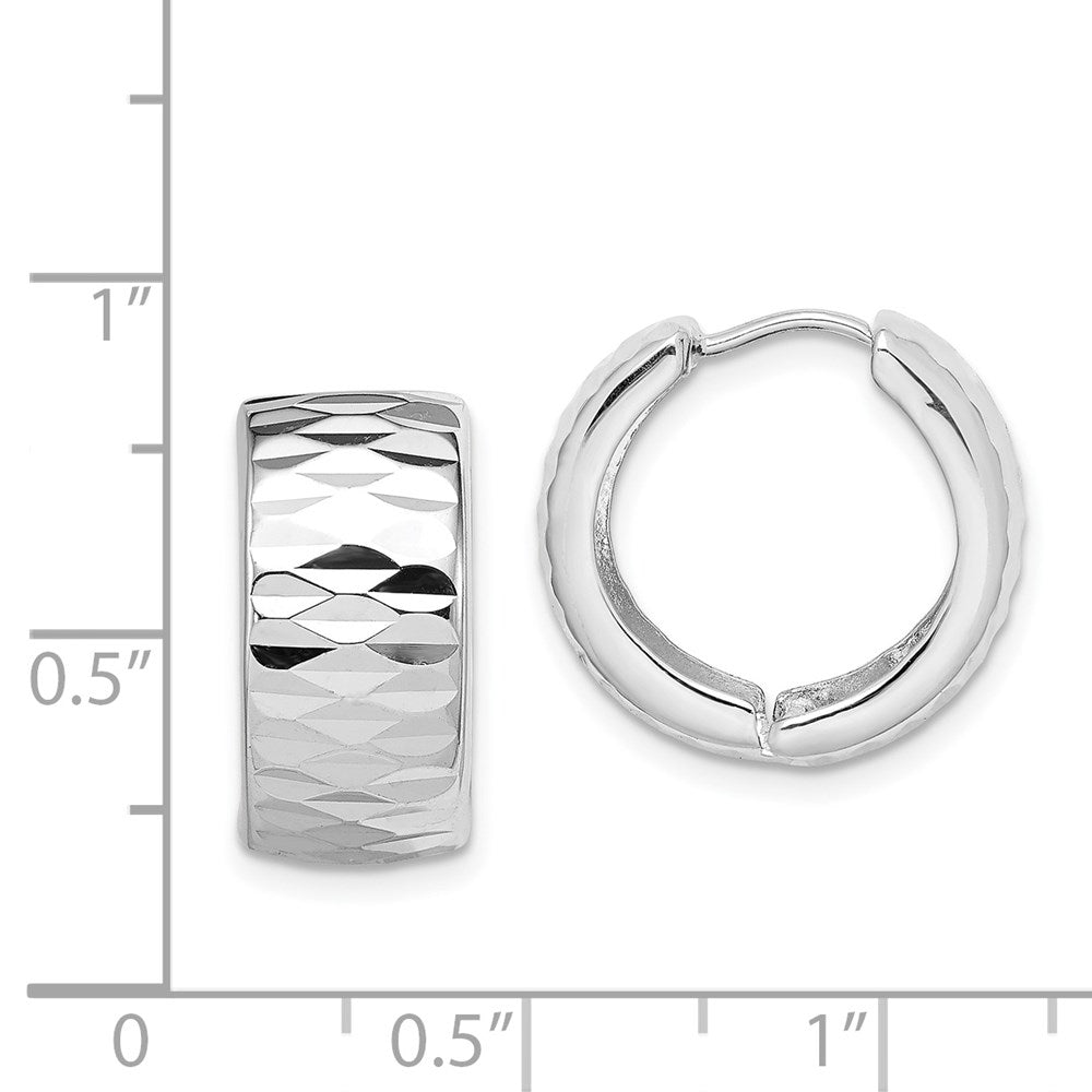 Sterling Silver Rhodium Polished Diamond Cut Hinged Hoop Earrings - 4