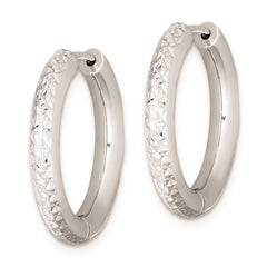 Sterling Silver Rhodium Polished Diamond Cut Hinged Hoop Earrings - 2