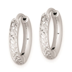 Sterling Silver Rhodium Polished Diamond Cut Hinged Hoop Earrings - 3