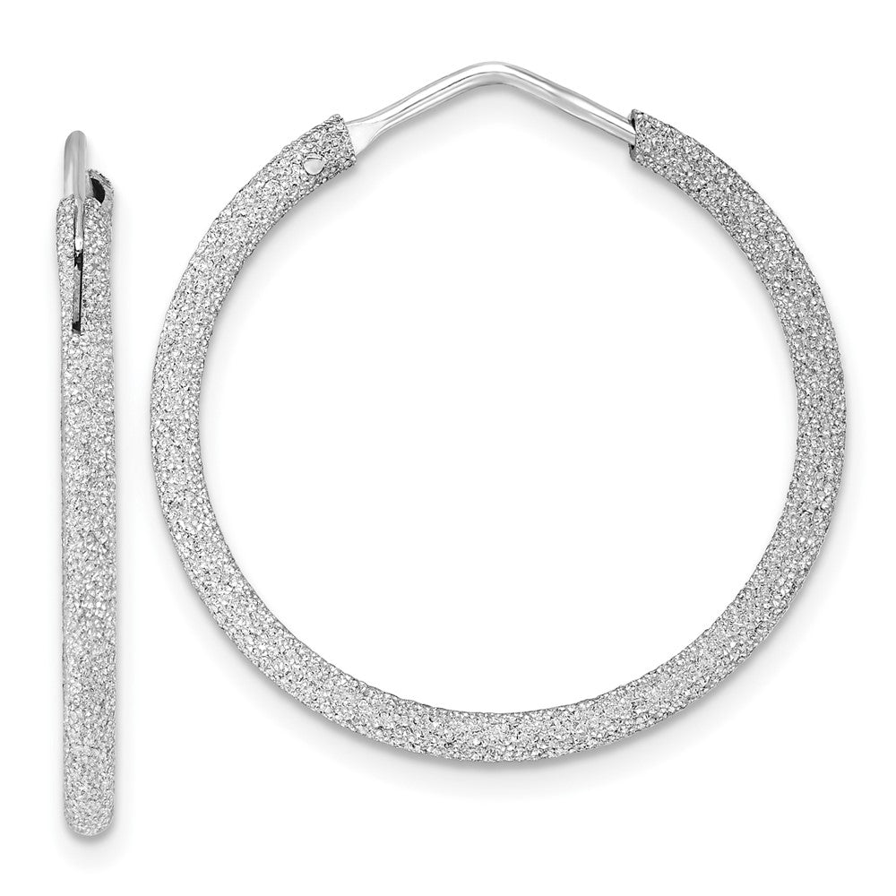 Sterling Silver Rhodium-plated Laser Cut 2mm Endless Hoop Earrings - 4