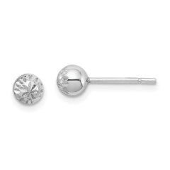 Sterling Silver Rhodium Plated 5mm Diamond Cut Post Earrings