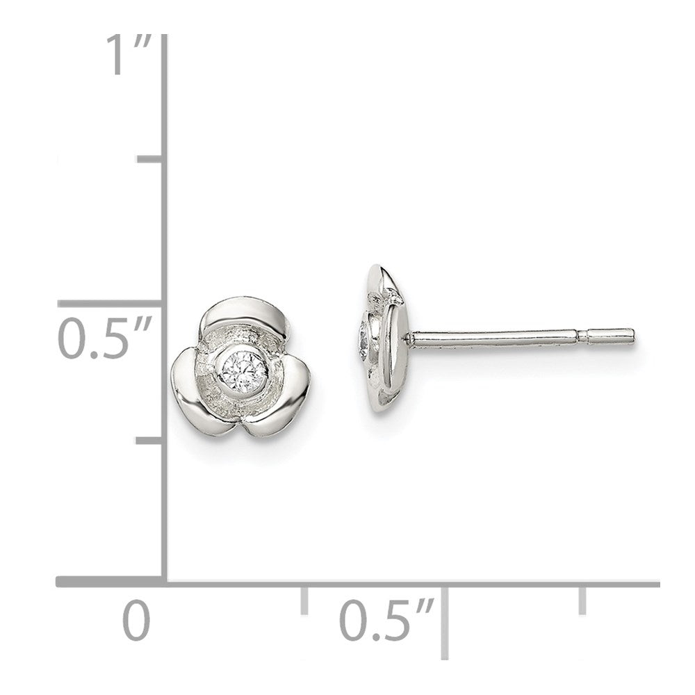 Sterling Silver Polished Flower with CZ Children's Post Earrings