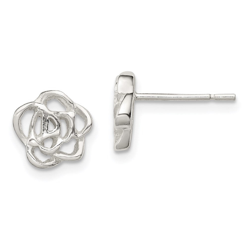 Sterling Silver Polished Flower Post Earrings - 3