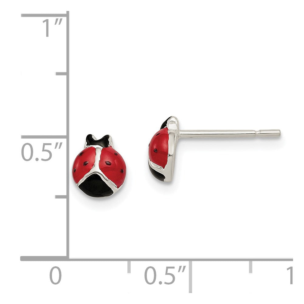 Sterling Silver Polished Red/Black Enameled Ladybug Post Earrings - 2