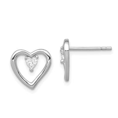 Sterling Silver Rhodium-plated CZ Polished Heart Post Earrings