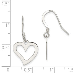 Sterling Silver Polished Heart Dangle Earrings - 2