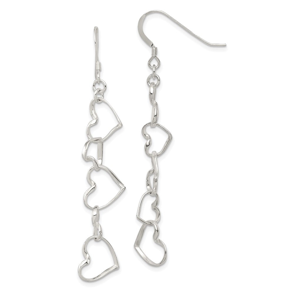 Sterling Silver Heart Dangle Shepherd Hook Earrings - 2