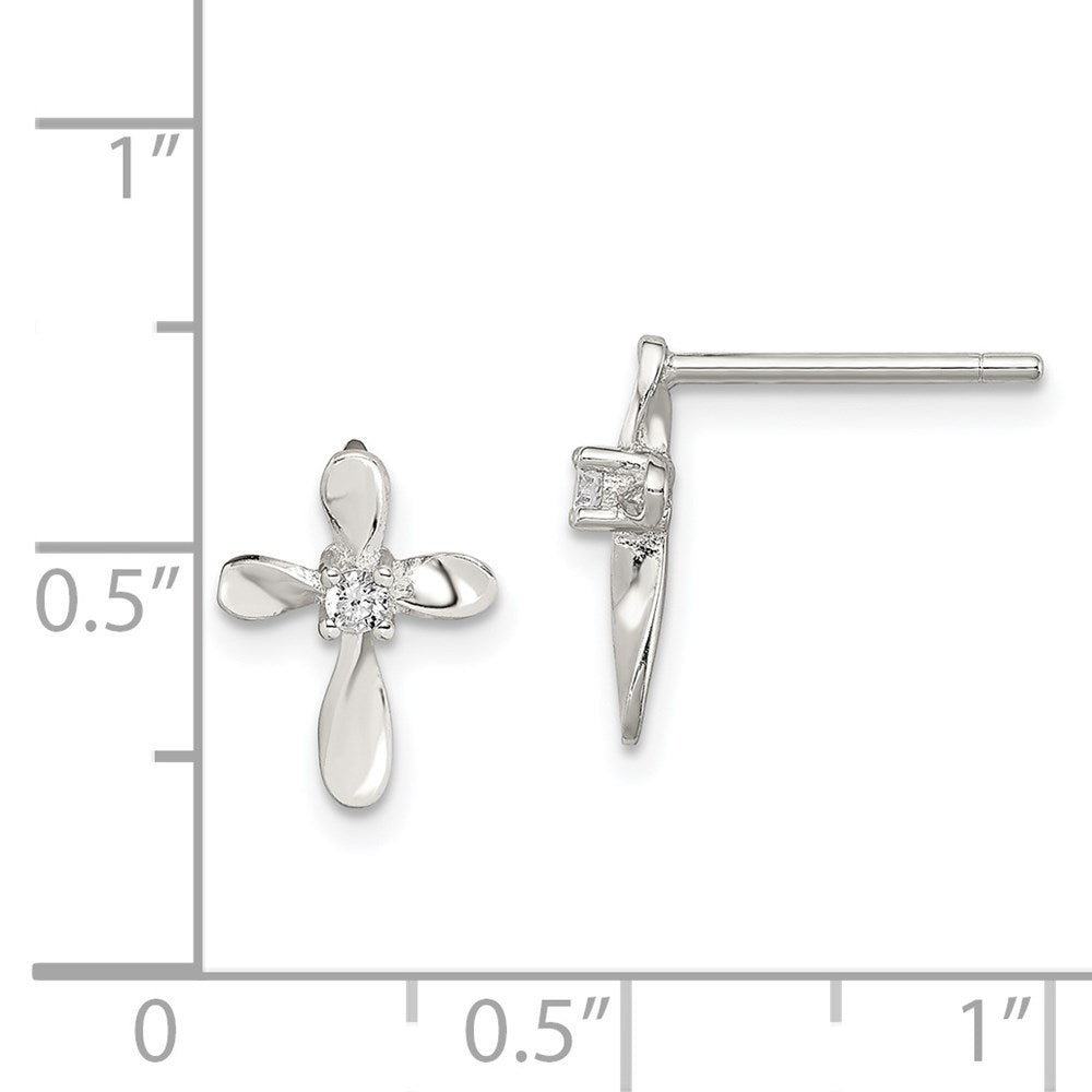 Sterling Silver Rhodium-plated Polished CZ Cross Post Earrings - 2