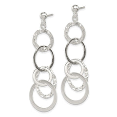 Sterling Silver Polished and Hammered Circles Post Dangle Earrings
