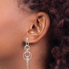 Sterling Silver Polished & Textured Circle Links Post Dangle Earrings