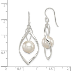 Sterling Silver Polished Simulated Pearl Twisted Dangle Earrings