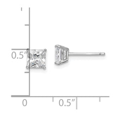 Sterling Silver Rhodium-plated Polished Square 5mm CZ Stud Earrings