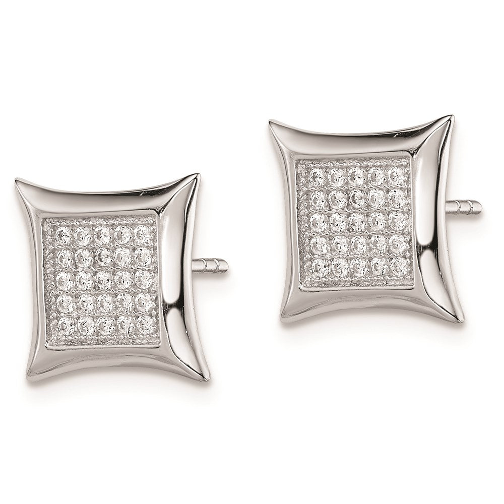 Sterling Silver Rhodium-plated Polished Pavâ CZ Square Post Earrings
