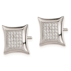Sterling Silver Rhodium-plated Polished Pavâ CZ Square Post Earrings