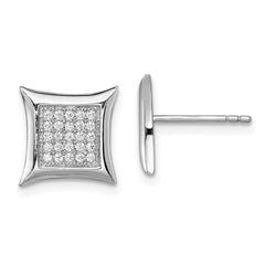 Sterling Silver Rhodium-plated Polished Pavâ CZ Square Post Earrings