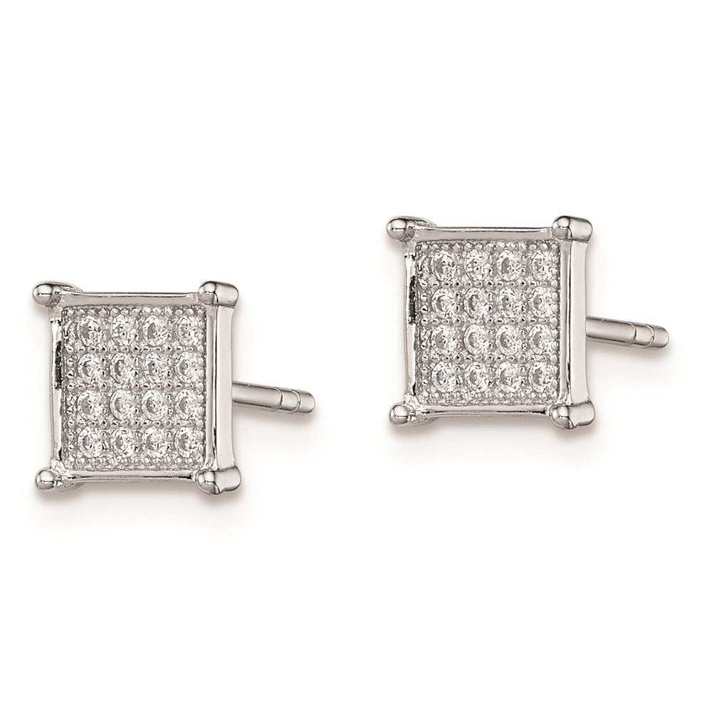 Sterling Silver Rhodium-plated Polished Pavâ CZ Square Post Earrings - 2