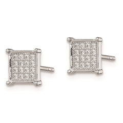 Sterling Silver Rhodium-plated Polished Pavâ CZ Square Post Earrings - 2
