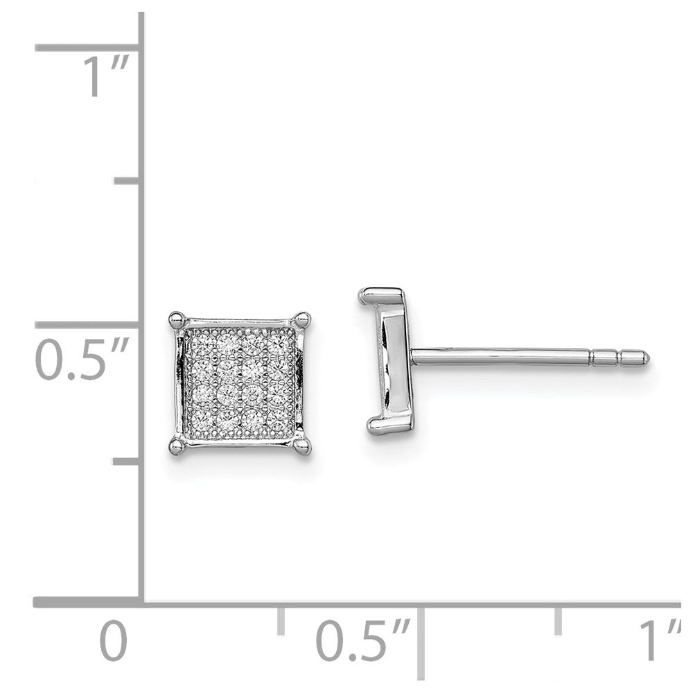 Sterling Silver Rhodium-plated Polished Pavâ CZ Square Post Earrings - 2