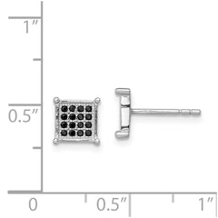 Sterling Silver Rhodium-plated Black Pavâ CZ Square Post Earrings