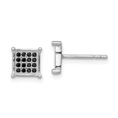 Sterling Silver Rhodium-plated Black Pavâ CZ Square Post Earrings